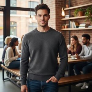 American Blue Men's Quiet Luxury Grey Cashmere Crewneck Sweater Size Large